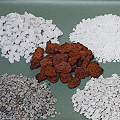 Gravel and pumice (foreground), lava (middle) and perlite (rear) are useful potting media.
